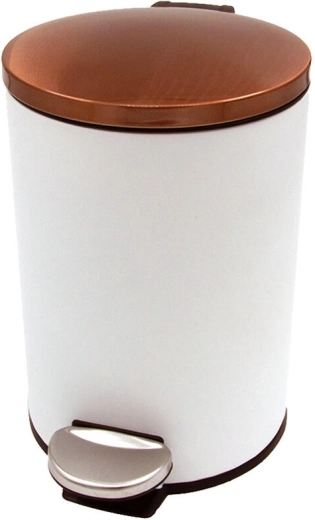 Coș de gunoi cu pedală 3 l, rotund, cu insert din plastic – alb cu capac cuprat