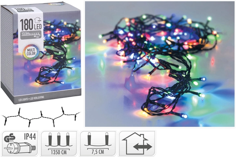 Ghirlandă LED de Crăciun 13,5 m, 180 LED multicolore, IP44