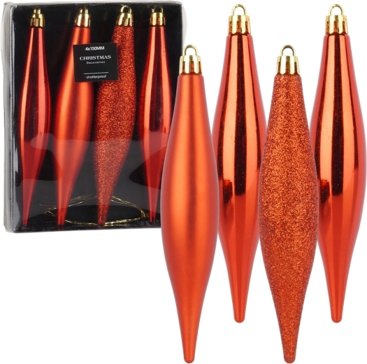 Globuri de Crăciun indestructibile stalactite roșii 15 cm, 4 buc.