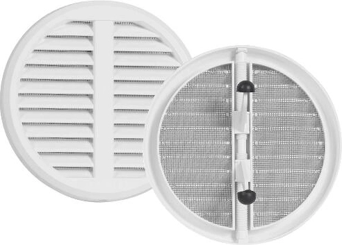 Grilaj de ventilație reglabil cu plasă și capac, plastic, alb, diametru 125–160 mm