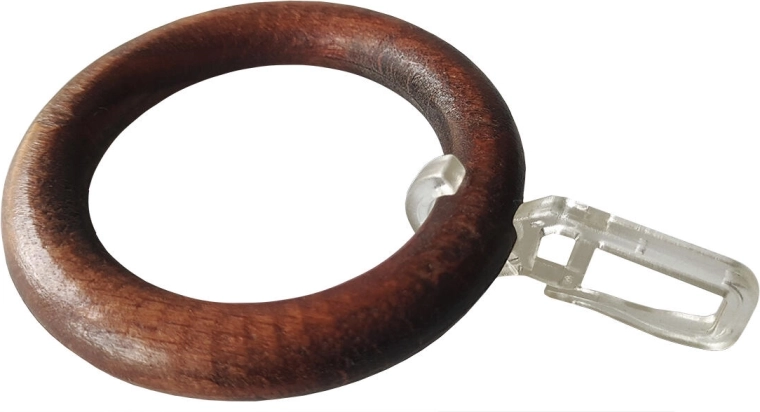 Inele din lemn pentru bare de perdea cu cârlig, nuc (10 buc)