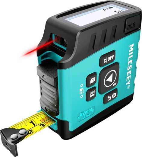 Două unelte într-una: laser + ruletă retractabilă