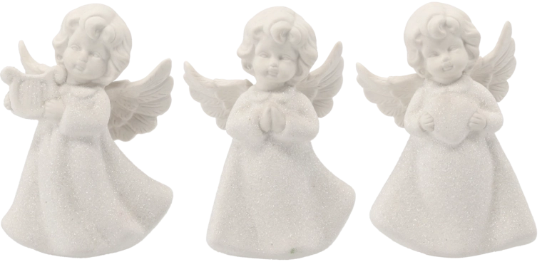 Figurină îngerească albă din ceramică 13 cm – set din trei piese