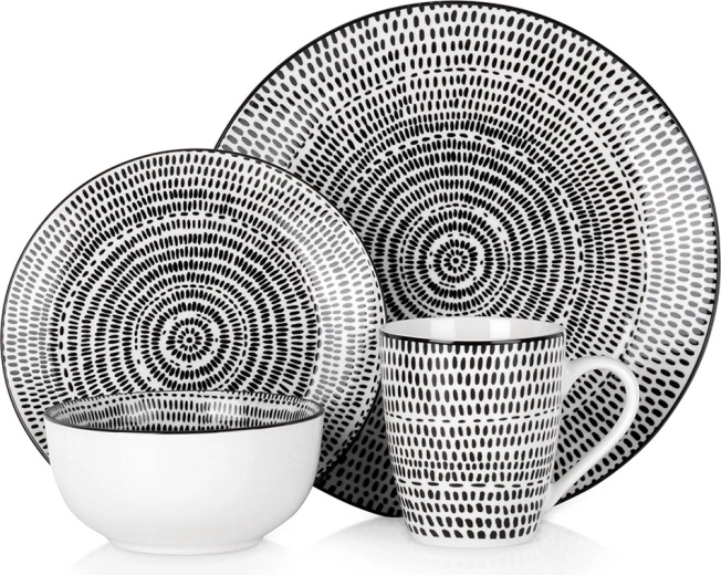 Set de masă din porțelan, 16 piese, cu model geometric