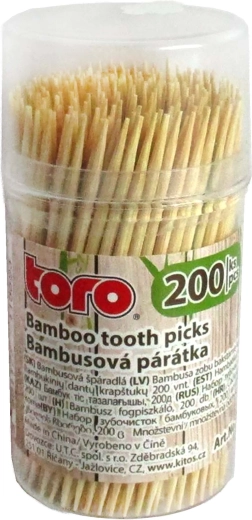 Scobitoare din bambus în dispenser, 200 buc.