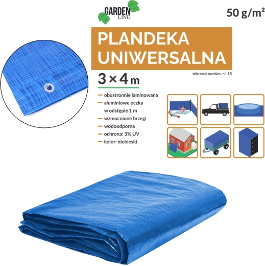 Prelată universală albastră 3 × 4 m, 50 g/m², UV 3%
