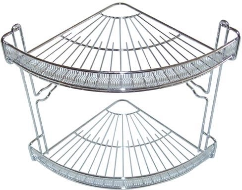 Etajeră de colț pentru baie, 2 niveluri, crom, 22 × 22 × 27 cm