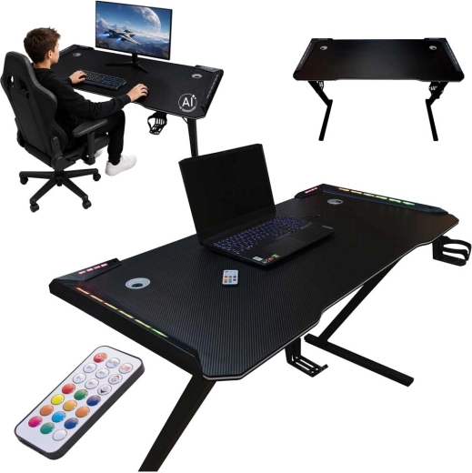 Birou de gaming cu iluminare RGB LED 120 × 60 cm