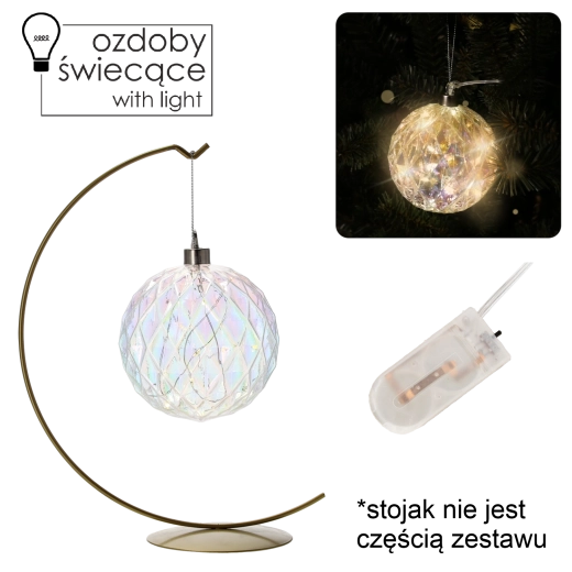 Decorațiune suspendată din sticlă cu LED, model geometric, diametru 10 cm