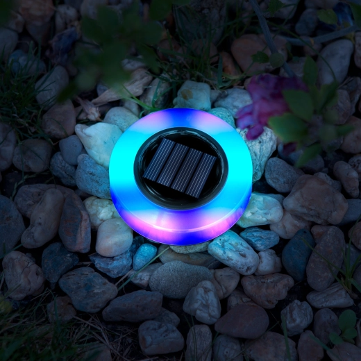 Lampă solară de grădină cu LED, rotundă, cu iluminare RGB