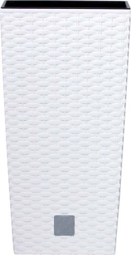 Ghiveci din plastic cu aspect de ratan și inserție, alb, 20 × 20 × 37,6 cm