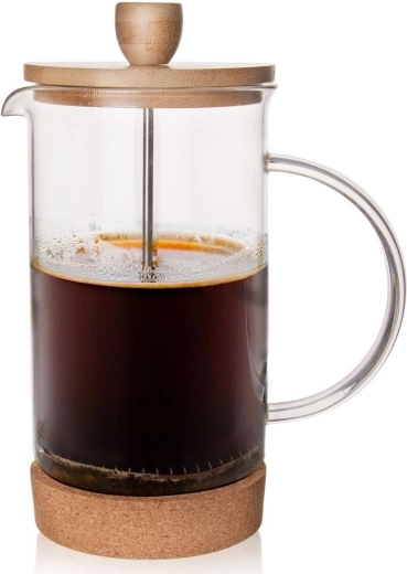 French press din sticlă 1 l cu capac din bambus și bază din plută