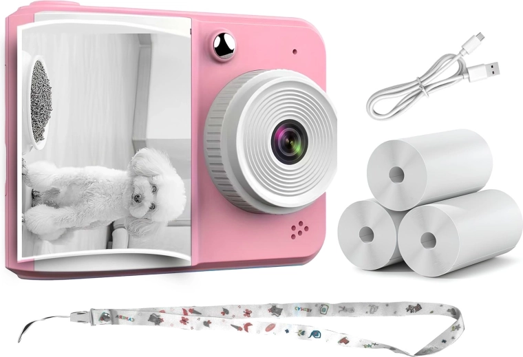 Aparat foto instant pentru copii RENEW FORCE cu 3 role de hârtie, roz