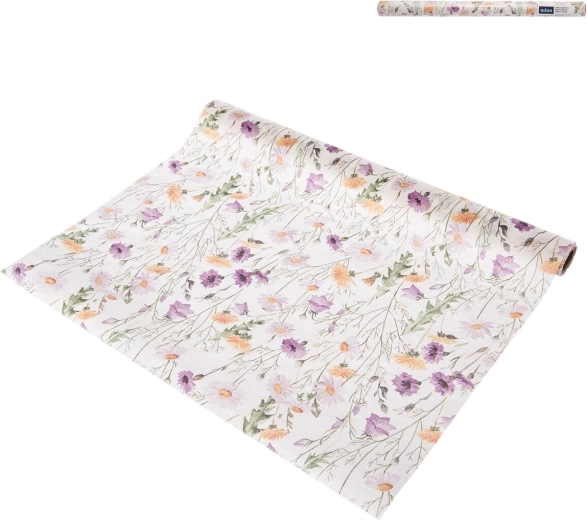 Traversă de masă din hârtie cu motiv de flori de primăvară, mov 40 × 180 cm