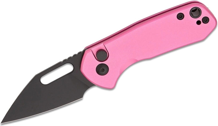 Cuțit de buzunar CJRB Mini Pyrite, 5,5 cm, lamă PVD neagră, mâner din aluminiu roz