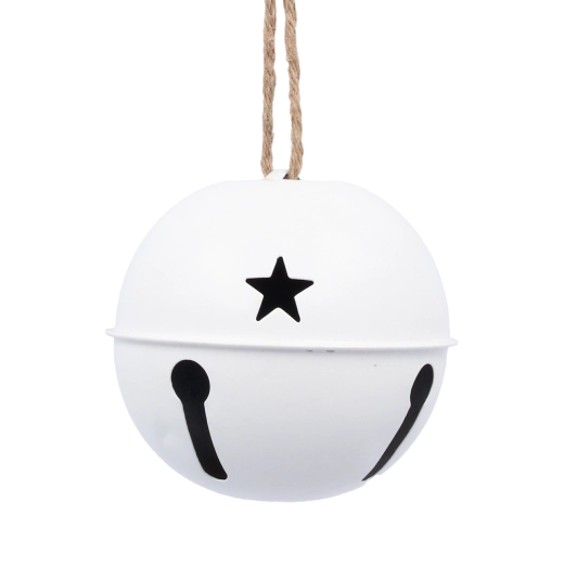 Decorațiune de Crăciun suspendată din metal alb cu clopoțel