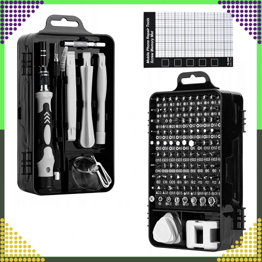 Set de șurubelnițe de precizie 120 în 1 cu biți magnetici și accesorii