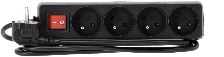 Prelungitor cu protecție la supratensiune, cu întrerupător, 4 prize, 1,5 m, negru