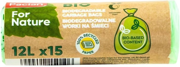 Pungi compostabile pentru bio-deșeuri 12 l, 15 buc
