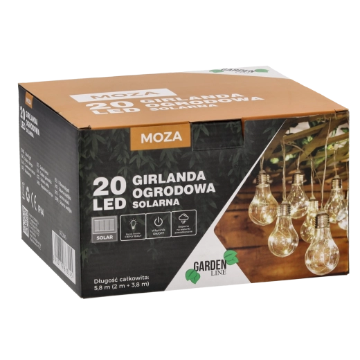 Ghirlandă solară pentru grădină, 20 LED, alb cald, 5,8 m, IP44
