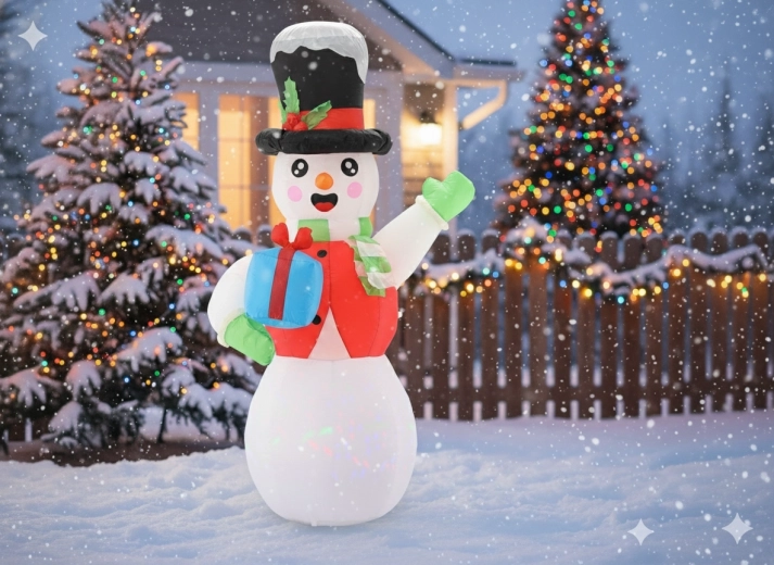 Om de zăpadă gonflabil luminos 180 cm cu LED