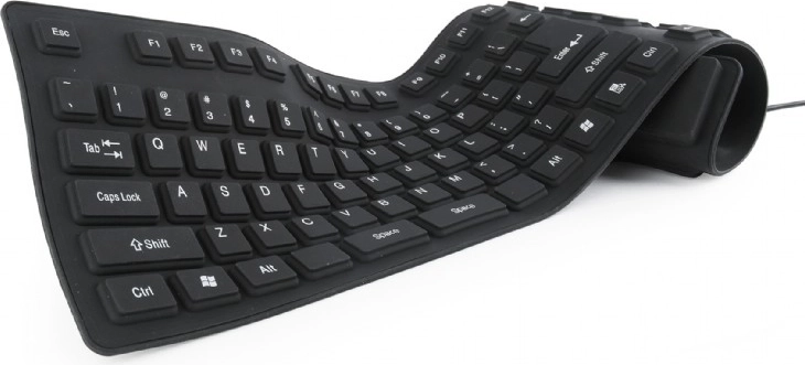 Tastatură din silicon impermeabilă USB cu funcție OTG, neagră