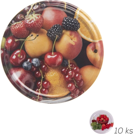 Capace metalice pentru conserve Orion TO 66 cu motiv de fructe - 10 buc.