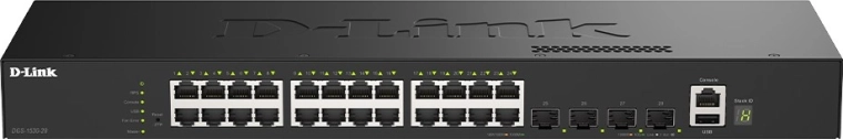 Switch inteligent administrat D-Link DGS-1530-28/E cu 24 de porturi Gigabit Ethernet și 4 porturi 10G SFP+