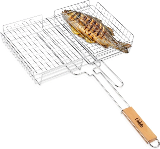 Coș de grătar metalic Vilde cu mâner din lemn 41,5 × 28 cm