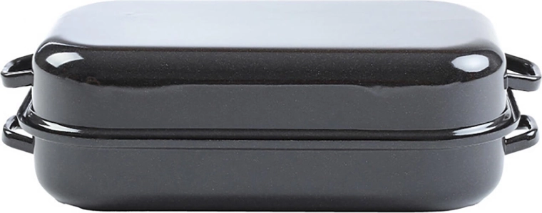 Tavă emailată cu capac 30 × 17 cm, suprafață netedă, 2 piese