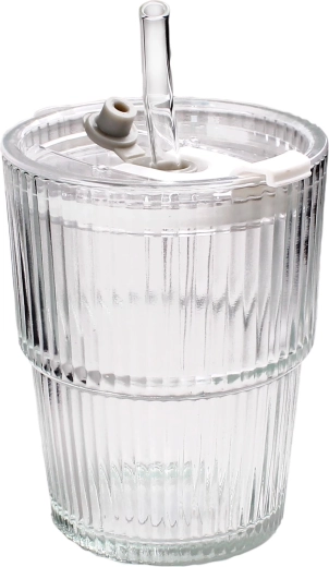 Pahar din sticlă cu pai 9,5 × 9,5 × 11,3 cm