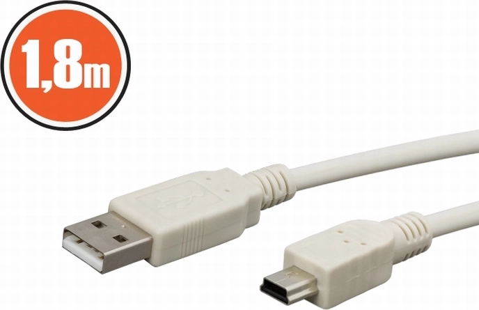 Cablu USB 2.0 A la mini B, 1,8 m, alb