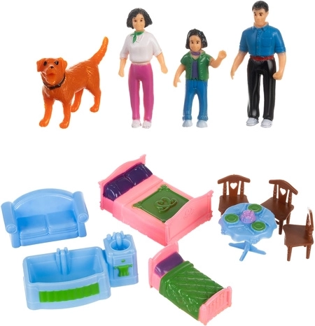 Set complet: familie, cățel și mobilier