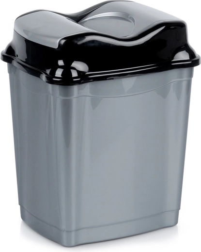 Coș de gunoi din plastic cu capac batant 9 l, gri