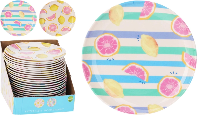 Farfurie întinsă din melamină 20 cm cu motiv fructe