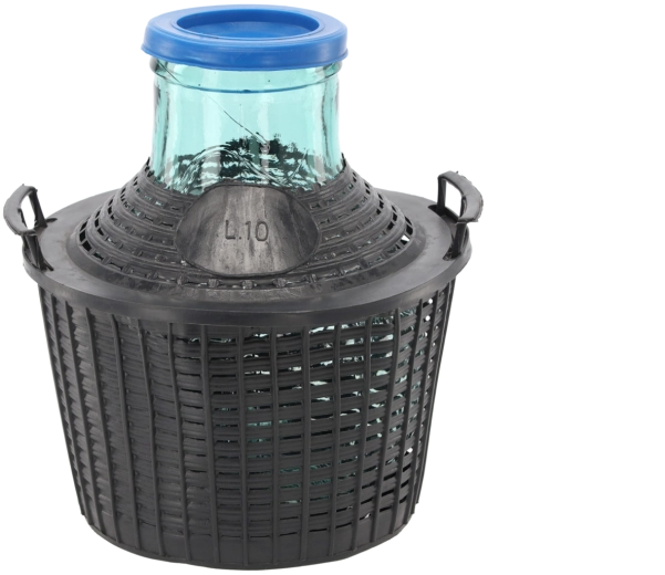 Damigeană de sticlă în coș 10 l cu gât larg