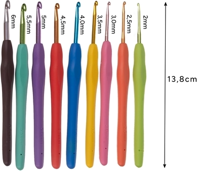 21 de croșete de la 0,6 la 6,0 mm cu marcaj clar