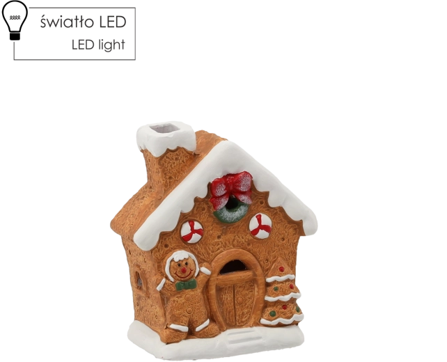 Figurină de Crăciun – căsuță din turtă dulce cu iluminare LED 12,5 × 6,5 × 14,5 cm