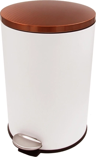 Coș de gunoi cu pedală 20 l rotund alb cu capac cu finisaj cupru