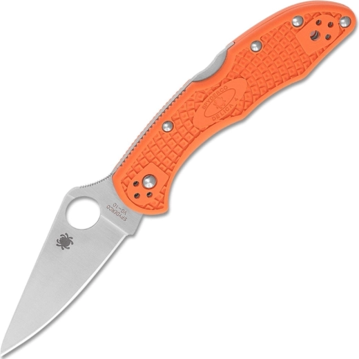 Spyderco Delica 4 cu construcție ușoară – cuțit de buzunar cu lamă cu șlefuire plată, portocaliu