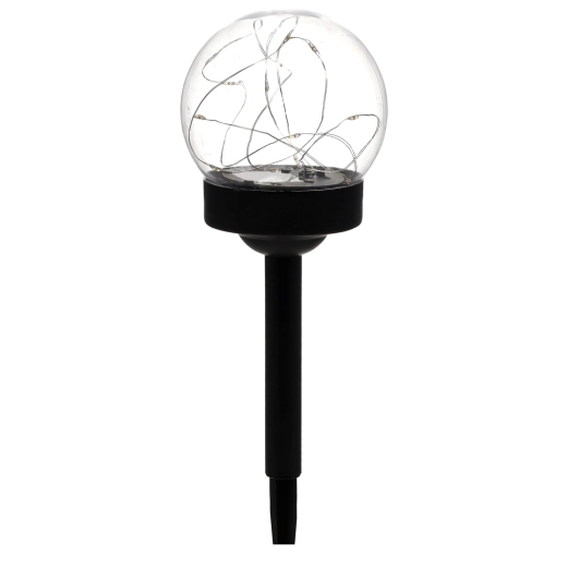 Lampă solară de grădină cu glob de sticlă, alb cald, țăruș negru