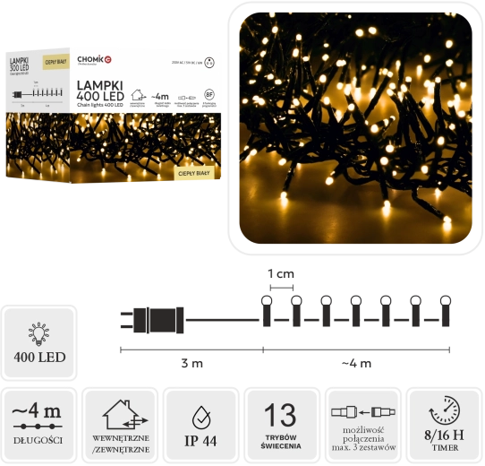 Șir luminos LED Cluster 400 LED alb cald, 7 m pentru interior și exterior