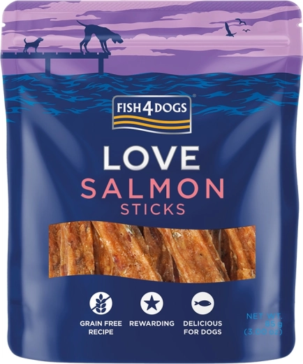 Fish4Dogs Love bețișoare cu somon pentru câini 85 g