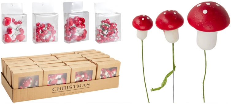 Ciuperci decorative pe sârmă roșii 8 cm