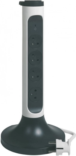 Prelungitor vertical rotativ cu 4 prize cu protecție la supratensiune, 2 m, alb/graphite