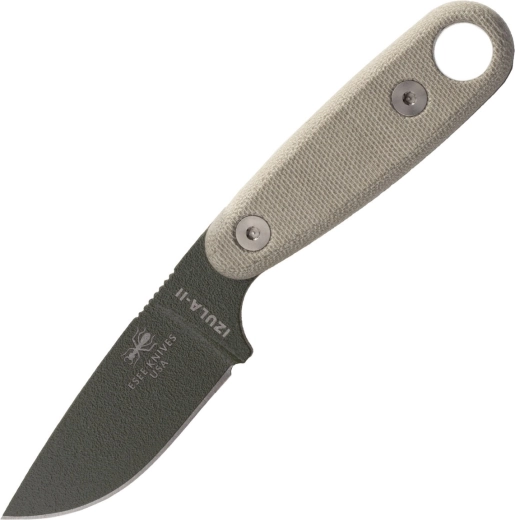 ESEE Izula II cuțit verde de gât cu mâner din Micarta și teacă neagră