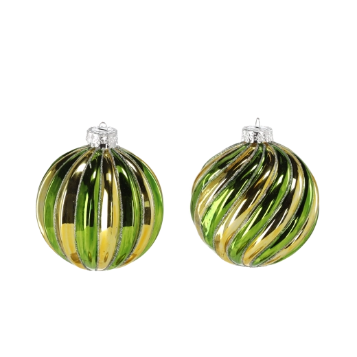 Glob de Crăciun din sticlă verde-auriu 8 cm