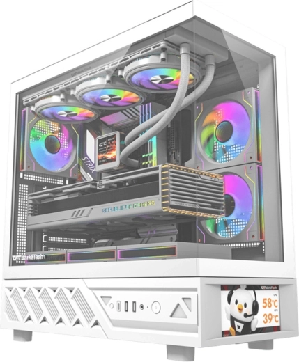 Carcasă PC DarkFlash cu ecran IPS (alb) + 6 ventilatoare