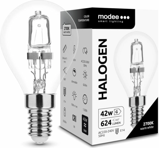 Bec halogen mini glob 42 W E14 alb cald MODEE ECO