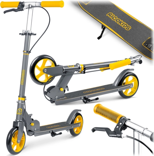Trotinetă pliabilă pentru copii RICOKIDS Kodi gri-portocaliu cu frână de mână și de picior